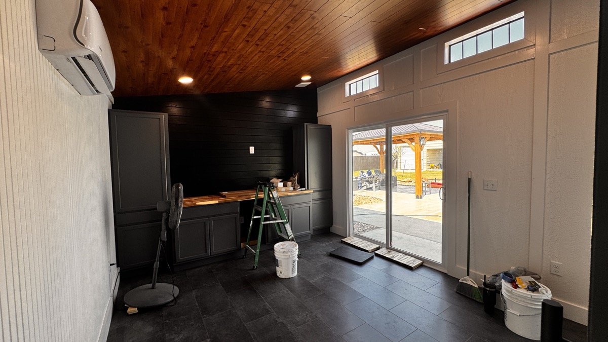 Pool house interior detail shot showing premium finishes